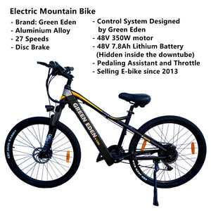 Electric Mountain Bike - 29", 27 Speeds, Aluminum, 48V Motor, 7.8Ah, Matt Black