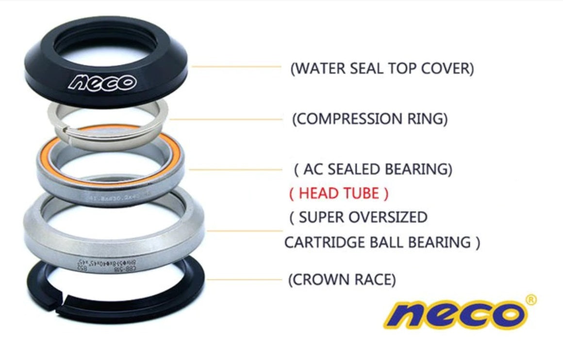 Neco Headset H373 - 1-1/2" to 1-1/8" Threadless Integrated MTB Road St ...
