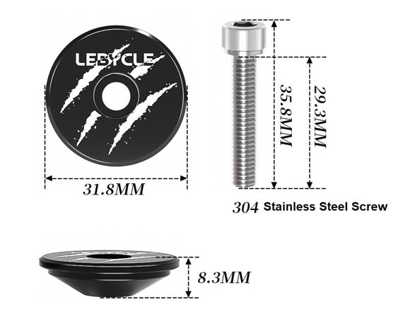 Bike Headset cover cap stem top cap black and stem cover stainless steel bolt