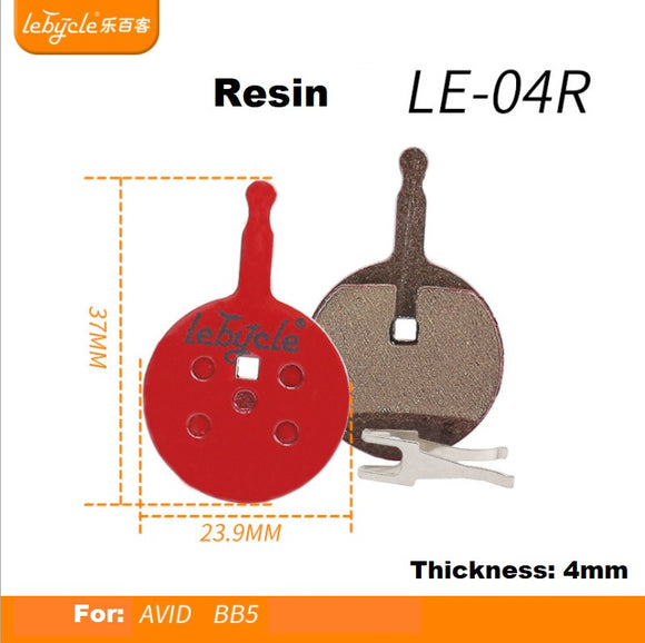 Bicycle Disc Brake Pads - Lebycle LE-04R, Resin, 23.9mm x 37mm x 4mm