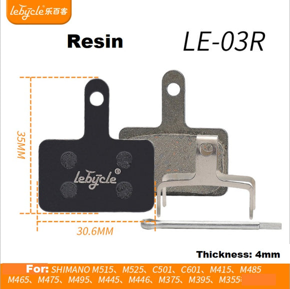 Bicycle Disc Brake Pads - Lebycle LE-03R, Resin, 30.6mm x 35mm x 4mm