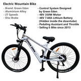 Electric Mountain Bike - 29", 27 Speeds, Aluminum, 48V Motor, 7.8Ah, White/Black