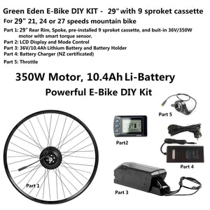 E-Bike DIY Kit - convert 29" mountain bike to EBike, 36V 350W,10.4Ah, Throttle