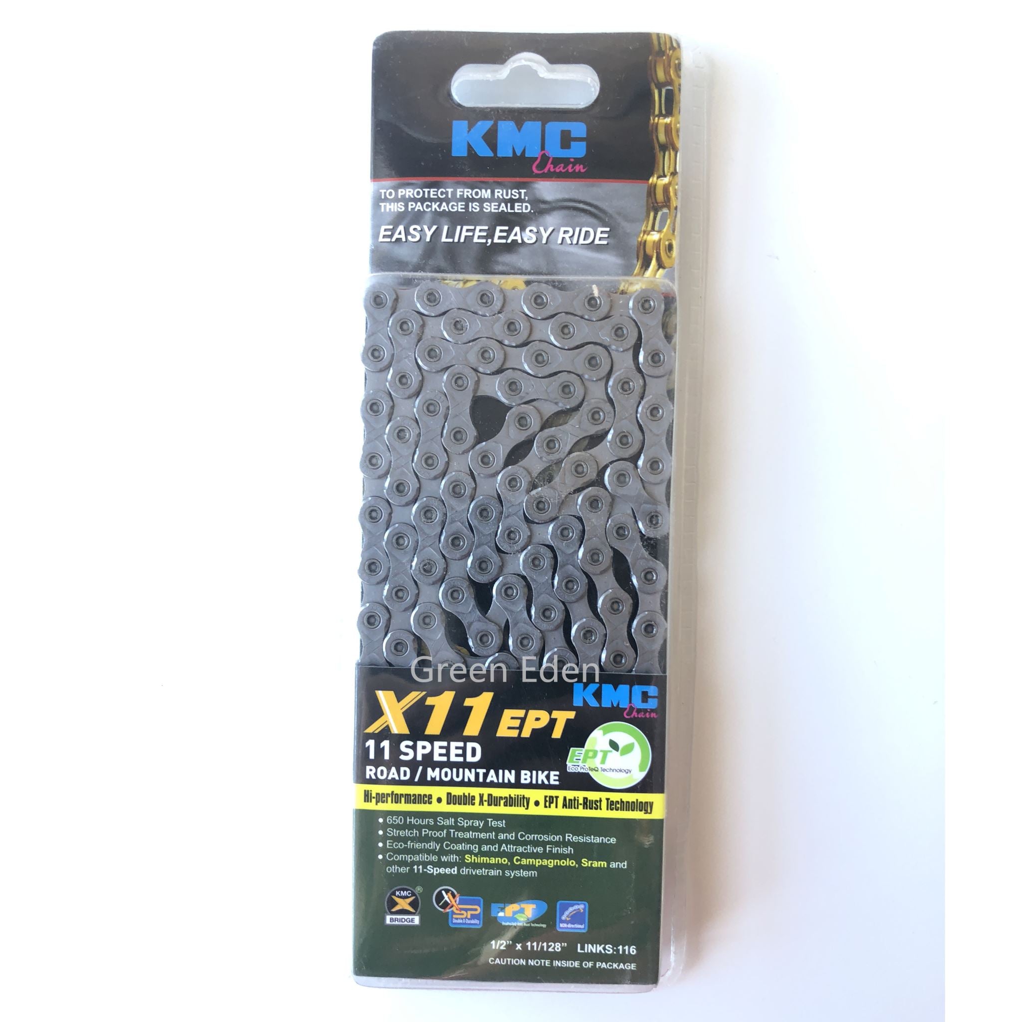 Bike Chain KMC X11EPT 11 SPEED CHAIN EcoProTeq Anti Rust Technology Green Eden E Bikes