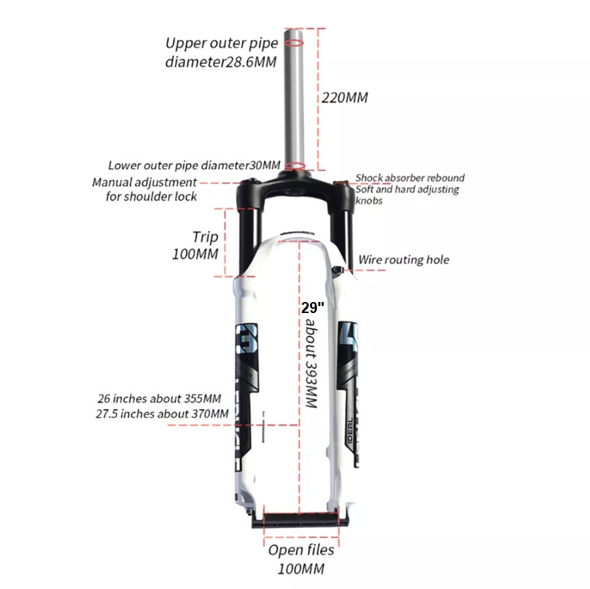 MTB Bike Fork - 29" 28.6mm, Spring Suspension, 10cm travel, Aluminum ...