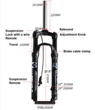 MTB Bike Fork - 26", Spring Suspension Oil Rebound, Wired Remote, 10cm Travel