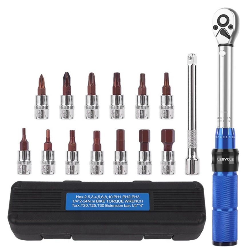 LeBycle Bike Torque Wrench Set Hex Tool Set - 2-24Nm, 15pcs, professio ...