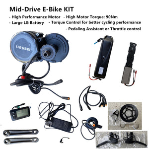 Mid-Drive E-Bike KIT - High Torque 48V 500W Motor 90Nm, 16Ah LG Battery