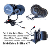 Mid-Drive E-Bike KIT - High Torque 48V 500W Motor 90Nm, 16Ah LG Battery