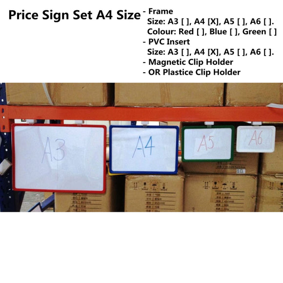 Price Sign Set A4 - Poster Frames, Magnetic Clip and PVC Insert