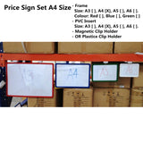 Price Sign Set A4 - Poster Frames, Magnetic Clip and PVC Insert