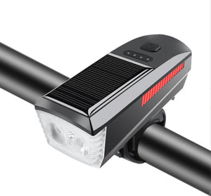 Bicycle Front Light with Horn - Solar and USB charging, 2000mAh, 360Lm, 120db