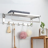 Stainless Steel Towel Rack Shelf Bathroom Bar Hanger - Foldable,Wall Mount
